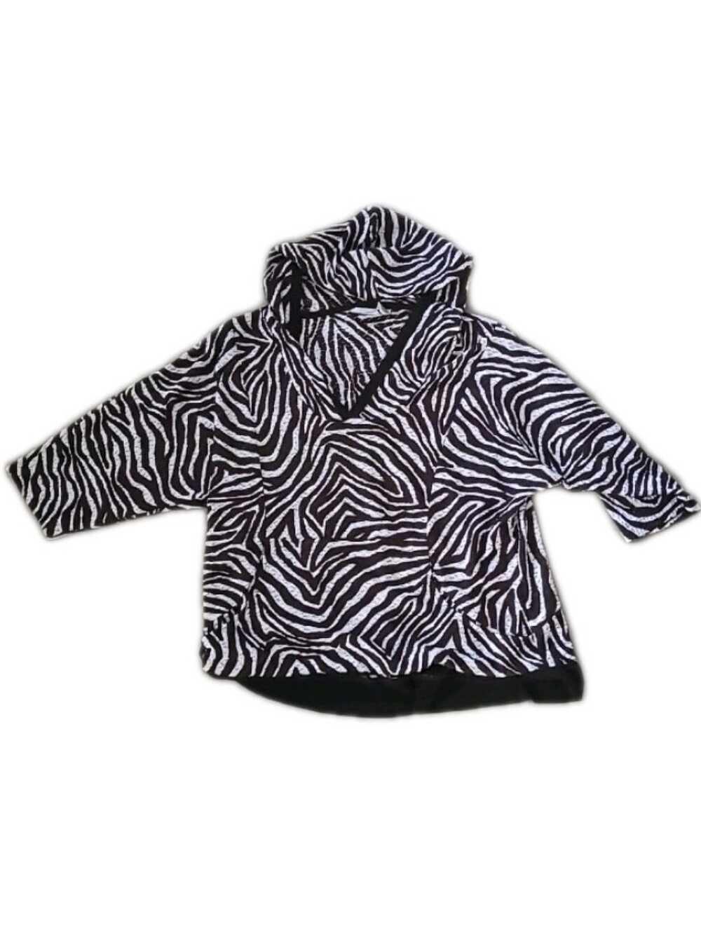 Chico's Sheer Zebra Print Hooded Top Kangaroo Pocket Brown Size XL (3) Boho Chic